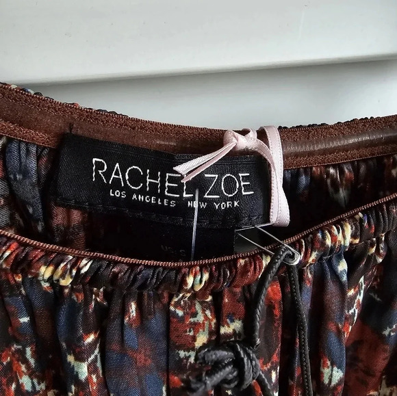 RACHEL ZOE Satin Floral Dark Blue SET Spagetti Top Elastic Wide Legs Pants S - Picture 4 of 14